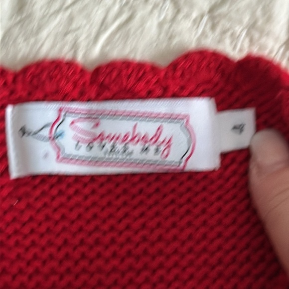 4T vintage western style wide leg, denim jeans + red somebody loves me cardigan - Picture 4 of 15